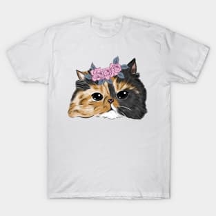 Black and Cream Cat Girl Head _ Bunniesmee T-Shirt